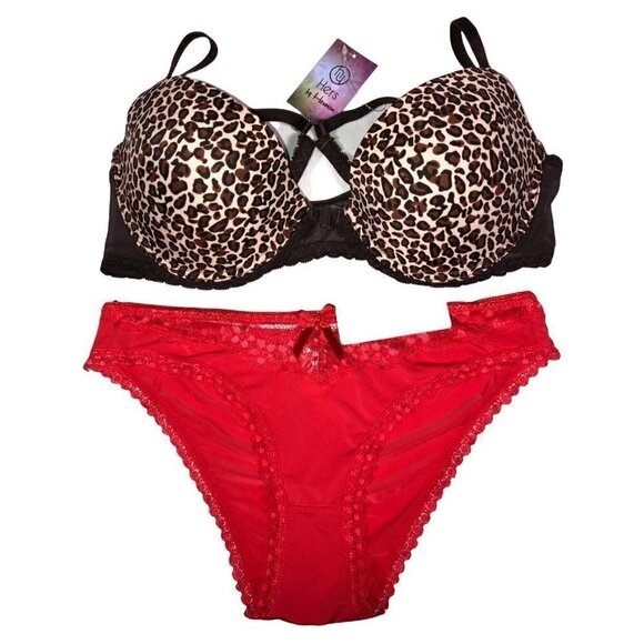 HERS by Herman 36B Large Bra Push Up Panty Underwear Set NWT New Cheetah Lace - Picture 2 of 6
